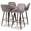 Baxton Studio Catherine Grey Upholstered and Walnut Finished 4-Piece Bar Stool Set 171-10800